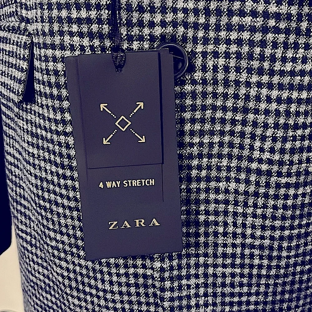 Zara Men’s Comfort Knit Navy Gray Checkered Two Button Blazer Jacket *NEW* Sz 36